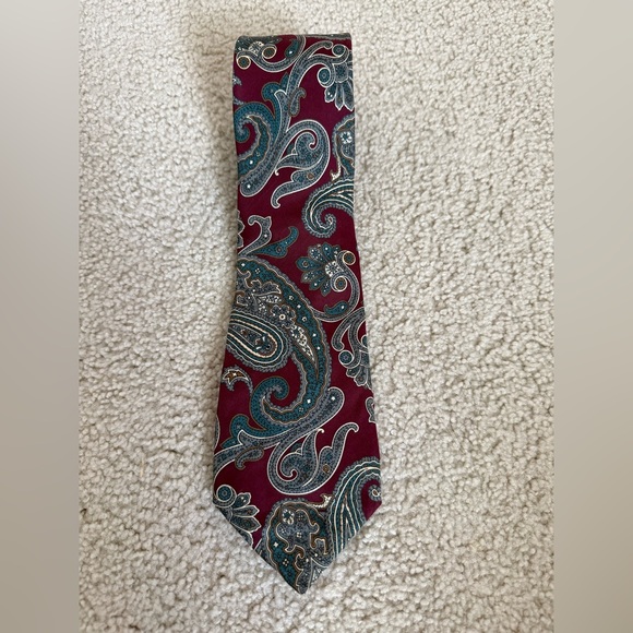 Dior Burgundy and Teal Paisley Silk Tie - Picture 1 of 5